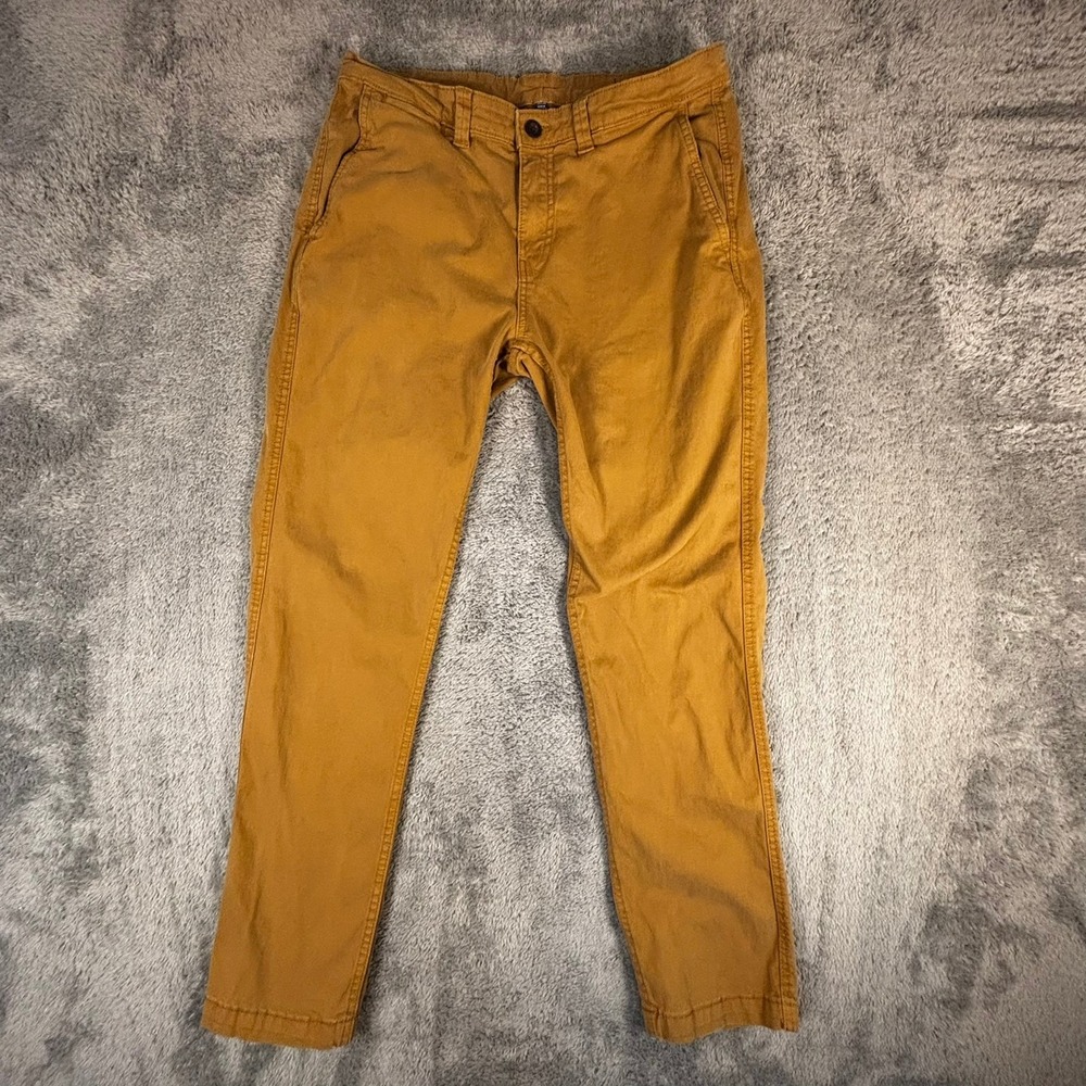 George Mens Slim Fit Chino Pants 32x30 Mustard Yellow Ochre Cotton Stretch Twill